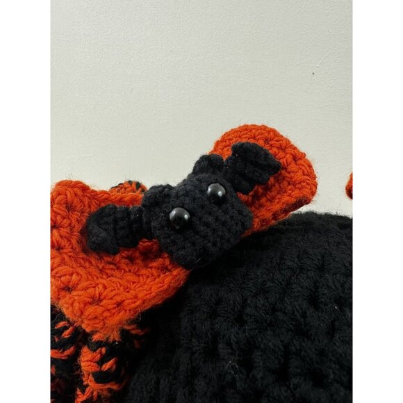 Handmade Crochet Halloween Wig Kawaii Hat Bats Bows Curls  Adults Black Orange - Picture 7 of 9